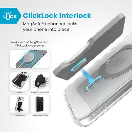 Speck Presidio Perfect-Clear ClickLock & MagSafe - iPhone 16 Plus Case (Clear / Chrome Finish / Serene Silver)