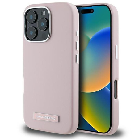 Karl Lagerfeld FW Metal Plate MagSafe - pouzdro pro iPhone 16 Pro Max (růžové)