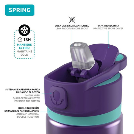 Quokka Spring - Rozsdamentes acél termikus palack gyorsnyitó rendszerrel 600 ml (Aqua Violet)