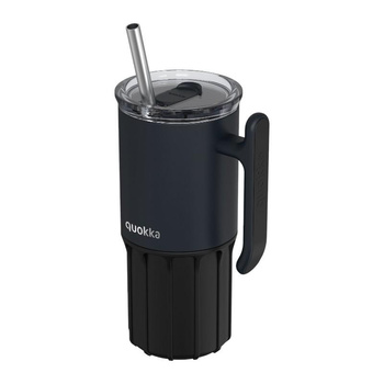 Quokka Umi - Stainless Steel Thermal Mug 720 ml with Straw and Silicone Base (Black)