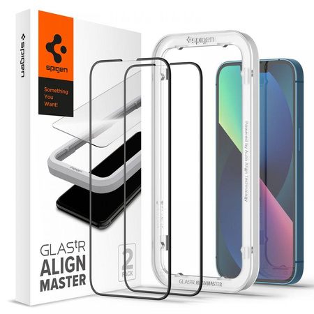 Spigen Alm Glass FC 2-Pack - Tvrzené sklo pro iPhone 16e / iPhone 14 / iPhone 13 / iPhone 13 Pro 2 ks (černý rámeček)