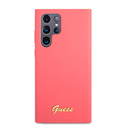 Guess Silicone Script Metal Logo - Etui Samsung Galaxy S22 Ultra (fuksja)