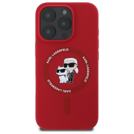 Karl Lagerfeld Silikon Karl & Choupette Ring MagSafe – Hülle für iPhone 16 Pro (rot)