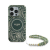 Guess IML Flowers Allover Electro avec sangle perlée Etui MagSafe pour iPhone 16 Pro (vert)