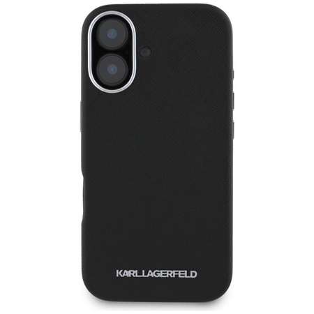 Karl Lagerfeld Saffiano Full Wrapped Elongated Metal Logo MagSafe - Case for iPhone 16 (black)