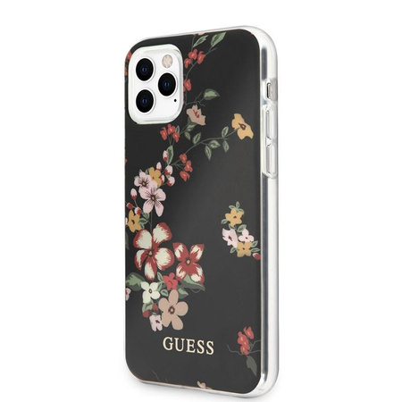 Guess Flower Shiny Collection N4 - Coque pour iPhone 11 Pro (Noir)