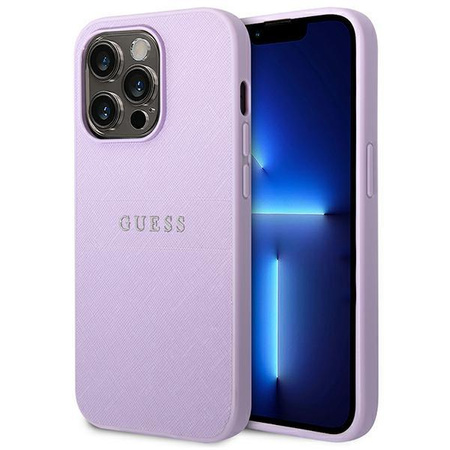Guess Saffiano fém logós csíkok - iPhone 14 Pro Max tok (lila)