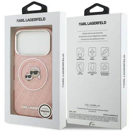 Karl Lagerfeld IML Glitter Karl & Choupette Heads Logo MagSafe - Hülle für iPhone 17 Pro (rosa)