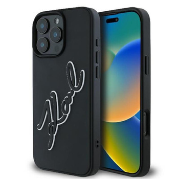 Karl Lagerfeld 3D Rubber Bicolor Signature - Coque iPhone 16 Pro (noir)