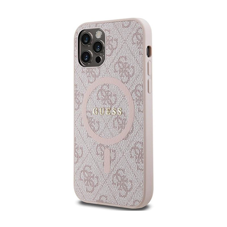 Guess 4G Collection Leather Metal Logo MagSafe - pouzdro pro iPhone 12 / iPhone 12 Pro (růžové)