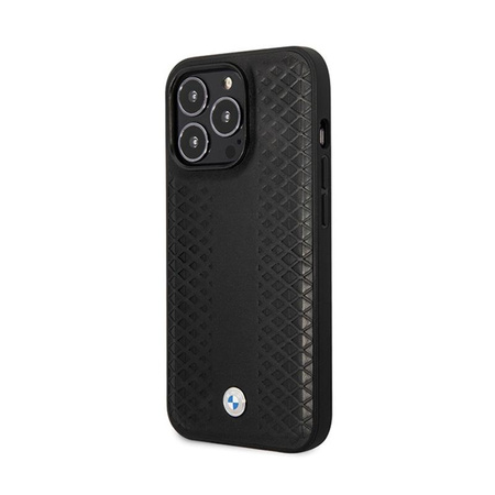 Kožené pouzdro BMW s diamantovým vzorem - iPhone 14 Pro (černé)