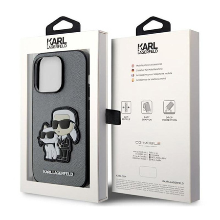 Karl Lagerfeld NFT Saffiano Karl & Choupette - Coque iPhone 14 Pro (Argent)