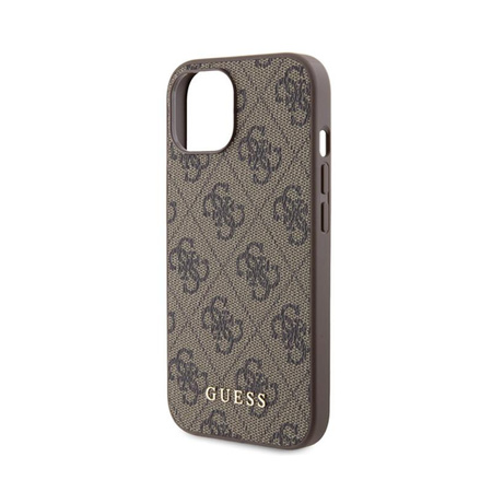 Guess 4G Metal Gold Logo - pouzdro pro iPhone 15 (hnědé)