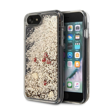 Guess Liquid Glitter Hearts - Etui iPhone SE 2020 / 8 / 7 (złoty/czerwony)