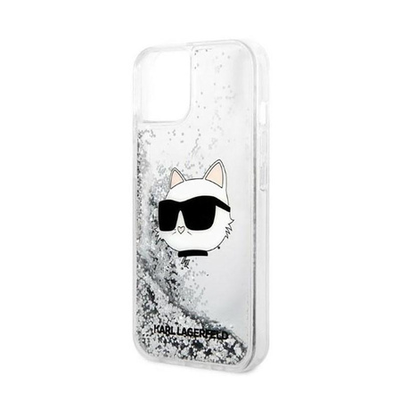 Karl Lagerfeld Liquid Glitter NFT Choupette Head - pouzdro pro iPhone 14 (stříbrné)