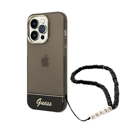 Průsvitný perleťový řemínek Guess - pouzdro pro iPhone 14 Pro Max (černé)