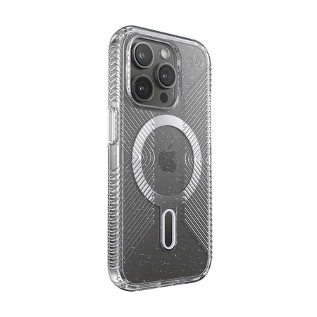 Speck Presidio Lux Grip ClickLock & Magsafe - Coque pour iPhone 15 Pro (Transparent / Finition chromée / Argent Serein)