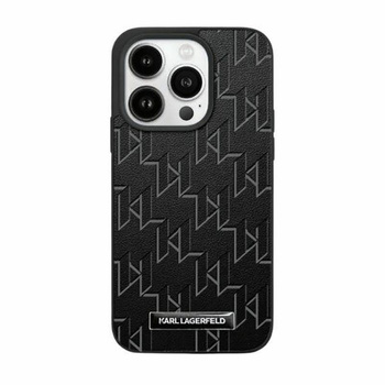 Kožené pouzdro Karl Lagerfeld Monogram Metal Logo - iPhone 15 / 14 / 13 (černé)