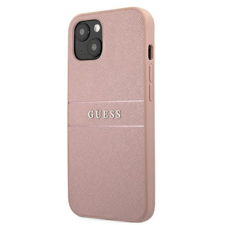 Guess Saffiano Metal Logo Stripes - iPhone 13 mini case (pink)