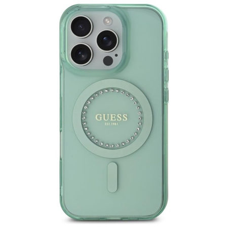 Pouzdro Guess IML Rhinestones MagSafe - iPhone 16 Pro Max (zelené)