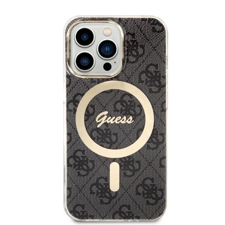 Guess Bundle Pack MagSafe 4G - MagSafe iPhone 13 Pro Max case + charger set (black/gold)
