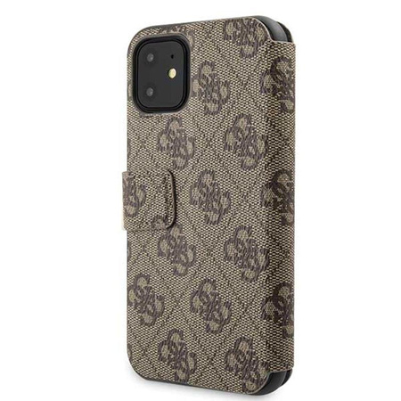 Guess Booktype 4G Charms Collection - pouzdro na iPhone 11 s přihrádkami na karty (hnědé)