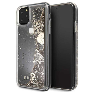Guess Liquid Glitter Hearts - Coque iPhone 11 Pro Max (Or)