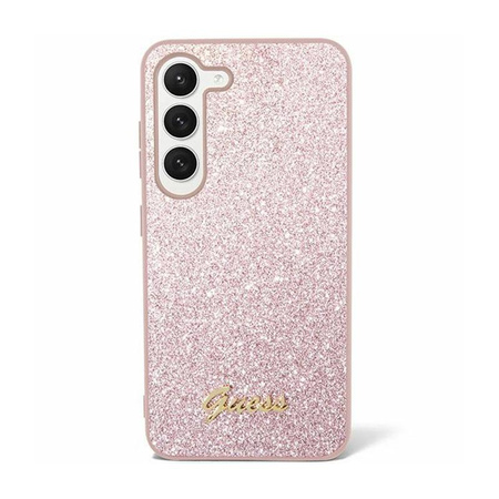 Guess Glitter Flakes Metal Logo Case - pouzdro pro Samsung Galaxy S24+ (růžové)