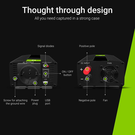 Green Cell - Měnič napětí Inverter 12V na 230V 1000W/2000W Modifikovaná sinusoida