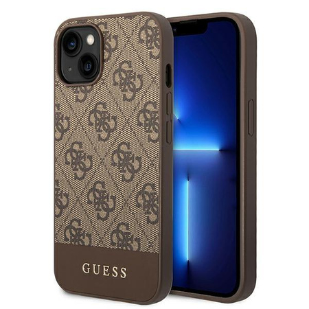 Guess 4G Bottom Stripe Metal Logo Collection - pouzdro pro iPhone 14 Plus (hnědé)