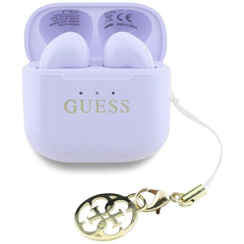 Guess fényes hatású nyomtatott klasszikus logó és báj - TWS Bluetooth fejhallgató + töltőtáska (levendula)