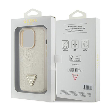 Guess Croco Triangle Metal Logo - pouzdro pro iPhone 15 Pro Max (zlaté)