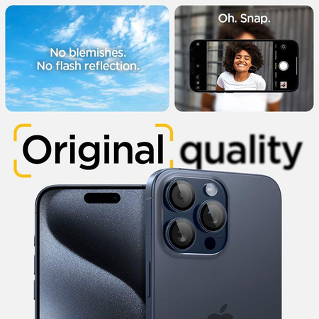 Spigen Optik.TR EZ Fit kamera objektívvédő - Objektívvédő üveg iPhone 15 Pro / 15 Pro Max / iPhone 14 Pro / 14 Pro Max készülékhez (2 db) (kék titán)