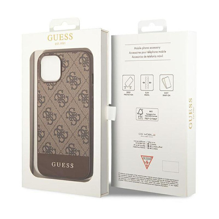 Guess 4G Bottom Stripe Metal Logo Collection - pouzdro pro iPhone 14 Plus (hnědé)