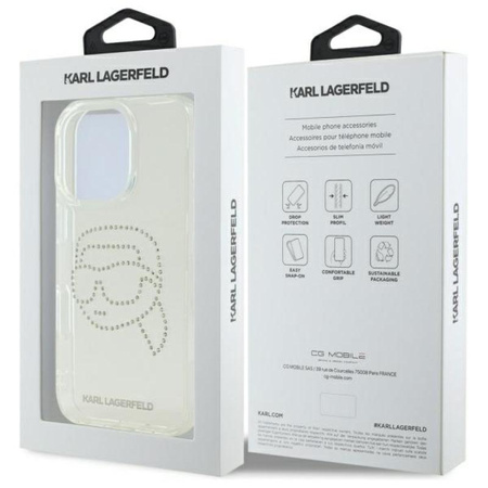 Karl Lagerfeld IML Rhinestones Karl Head - Hülle für iPhone 16 Pro Max (Transparent)
