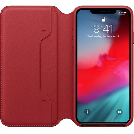 Apple Leather Folio - Étui en cuir pour iPhone Xs Max avec pochettes pour cartes (rouge) (PRODUCT)RED