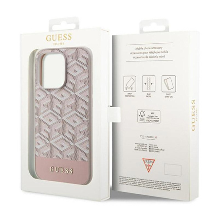 Guess GCube Stripes MagSafe - Coque pour iPhone 14 Pro Max (Rose)