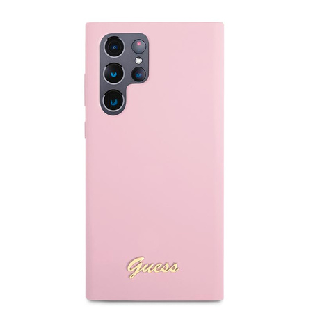 Guess Silicone Script Metal Logo - Etui Samsung Galaxy S22 Ultra (lawenda)