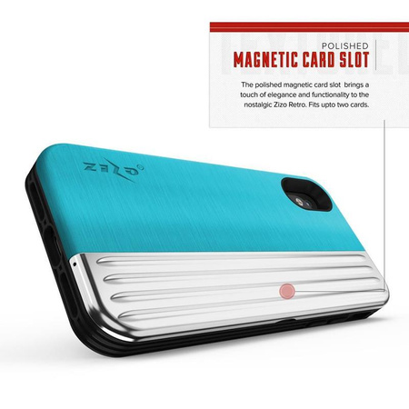 Zizo Retro Series - iPhone Xs / X Hülle mit Kartenfach + Ständer + 9H Glas für Bildschirm (Baby Blue/Silver)
