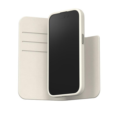 Moshi Overture MagSafe - Étui 3-en-1 en cuir avec coque rabattable iPhone 15 (Eggnog White)