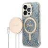 Guess Bundle Pack MagSafe 4G - MagSafe iPhone 14 Pro Case + Charger Set (blue/gold)