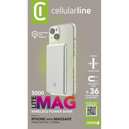 Cellularline MAG Lite Ultra Slim 5000 - Power bank indukcyjny 5000mAh MagSafe (srebrny)