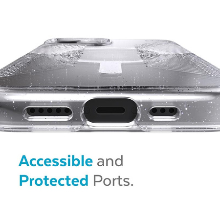 Speck Presidio Perfect-Clear csillogással + markolat + MagSafe - iPhone 13 tok MICROBAN bevonattal (átlátszó/platina csillogás)