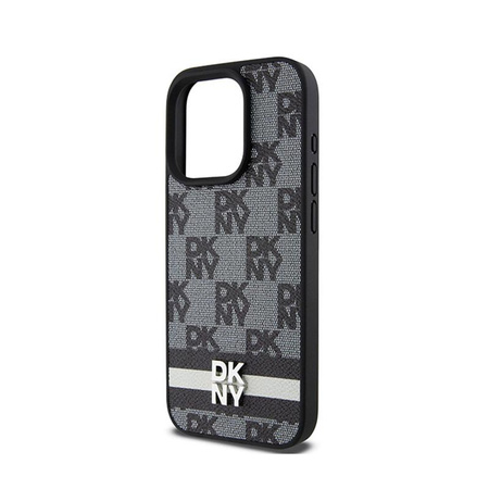 DKNY Leather Checkered Mono Pattern & Printed Stripes - iPhone 15 Pro Max Case (black)