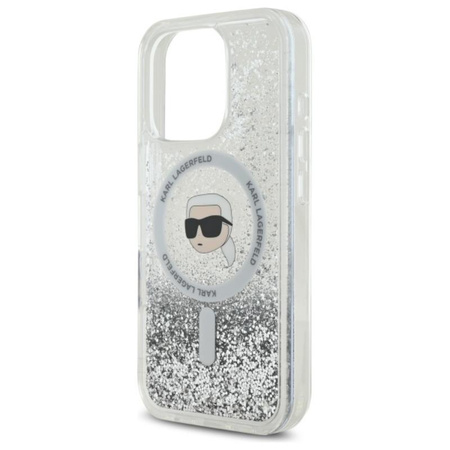 Karl Lagerfeld Liquid Glitter Karl Head MagSafe - Etui iPhone 16 Pro (przezroczysty)