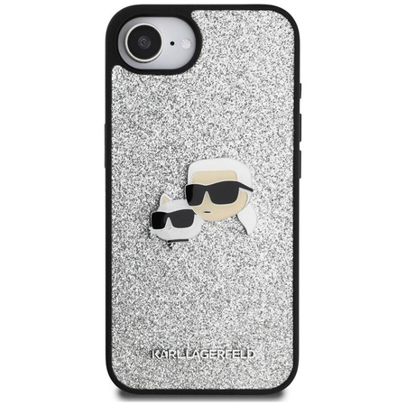 Karl Lagerfeld Fixed Glitter Karl & Choupette Heads Metal Pin - Etui pour iPhone 16e (argent)