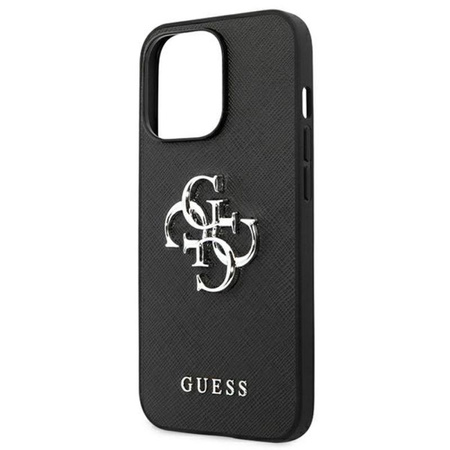 Guess Saffiano 4G Big Silver Logo - Coque iPhone 13 Pro (noir)