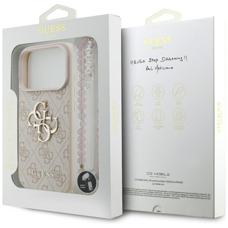 ETUI DO IPHONE 17 PRO GUESS RÓŻOWE ORYGINALNE ZE SMYCZĄ ELEGANCKIE MODNE