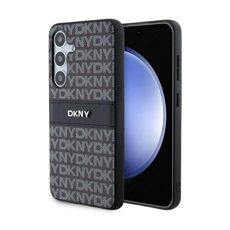 DKNY bőr mono csíkos és fém logóval - Samsung Galaxy S24+ tok (fekete)