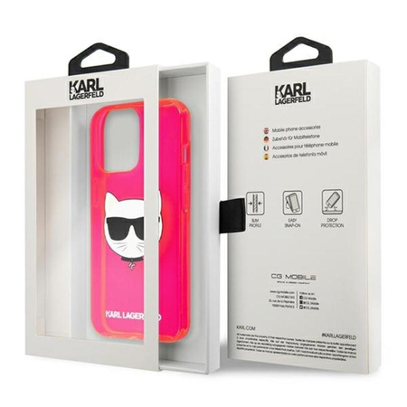 Karl Lagerfeld Choupette Head - iPhone 13 Pro tok (fluo rózsaszín)